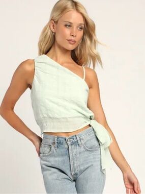 NWOT Lulus You Fancy Me Mint Green Side-Tie One-Shoulder Top